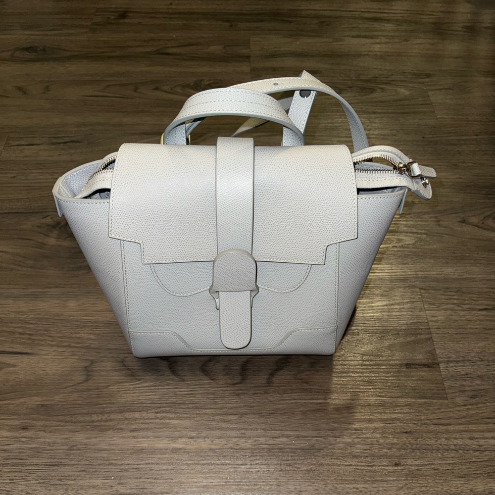 Senreve Pebbled Leather Maestra Ice Silver Backpack Crossbody Mini Tote Purse